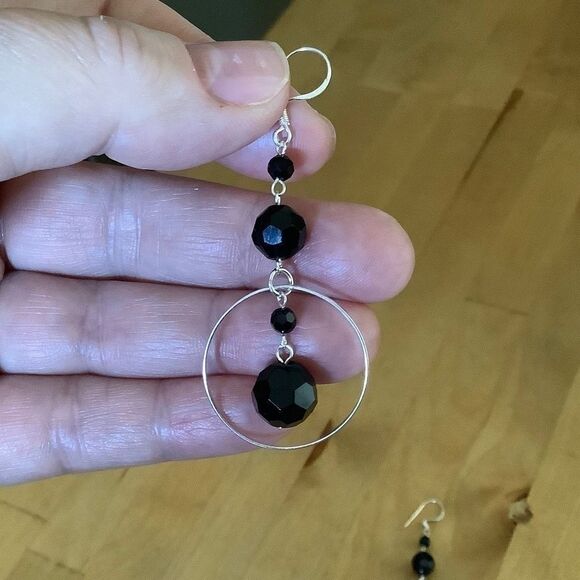 STERLING SILVER 925 BLACK ONYX WOMAN EARRINGS - Picture 4 of 7